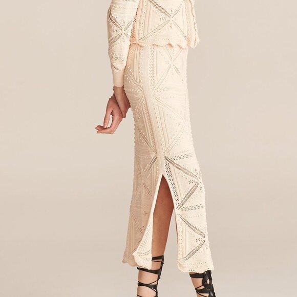 NEW Rebecca Taylor Women Crochet Blush Pencil Scallop Hem Two Slit Midi Skirt - Picture 4 of 4